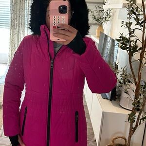 Michael Kors Fuchsia Puffer Jacket with Black Fur Hood